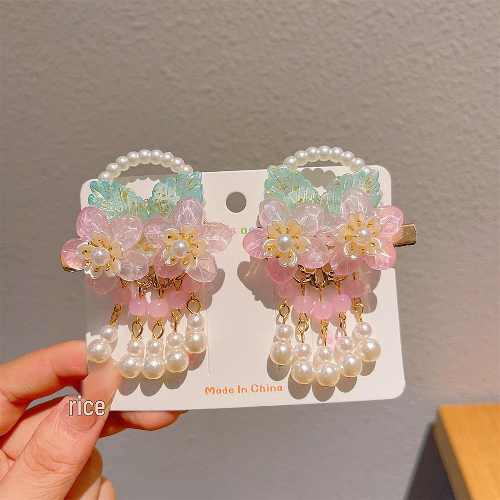 Chinese Style Tassel Hair Accessories for Girls - Hanfu Flower Pendant Headdress & Hair Clips