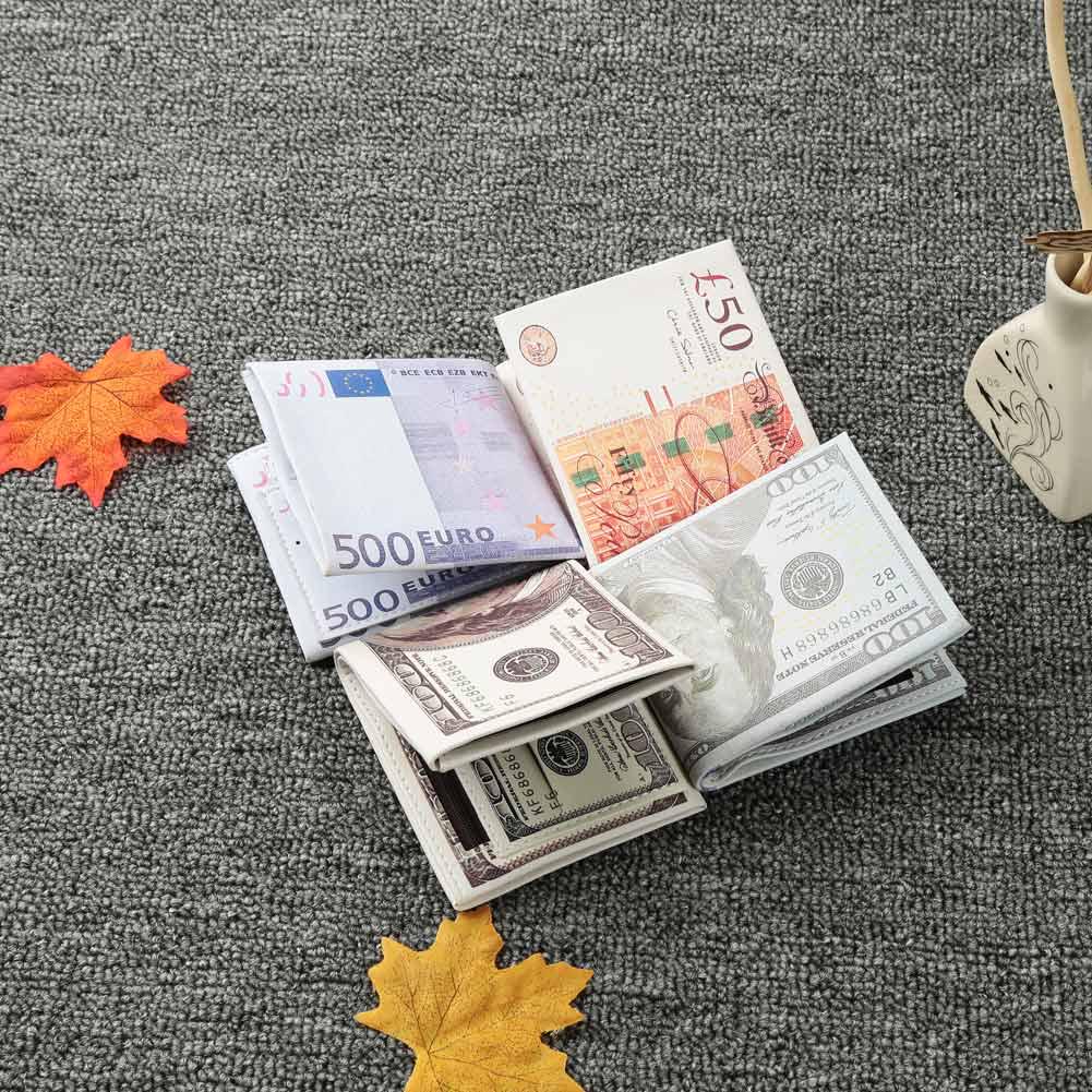 Moda Erkek Kadın Kısa Cüzdan PU Deri Dolar Sterlin Euro Baskılı Katlanır  Kimlik Kredi Kartı Tutucu Kılıf