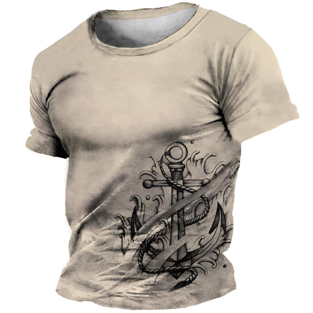 Men's T-Shirt 3d Boat Print Tops O-Neck Short-Sleeved Casual Retro T-Shirt Fashion Street Summer T-Shirt Oversized Men's Clothes