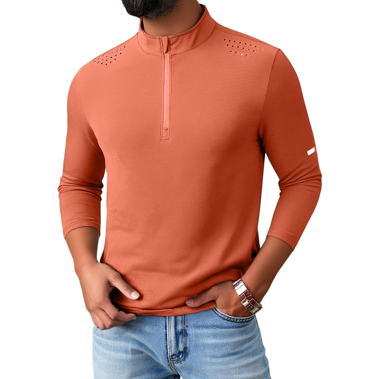 Мужской Фитнес Спорт Быстросохнущий Половина Молнии Самосовершенствование Пуловер Длинные Рукава Толстовка с Капюшоном M оранжевый