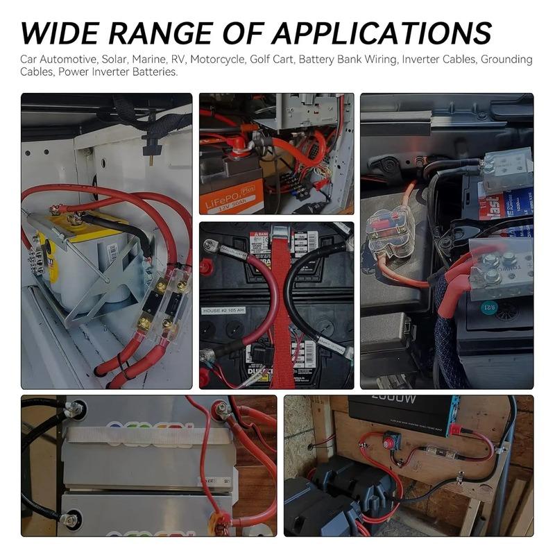 ECGSOLAX 2AWG Soft Battery Connection Cable Stranded Copper Wire With Heavy Duty M10 Lug For Inverter Car Solar UPS Marine Boat