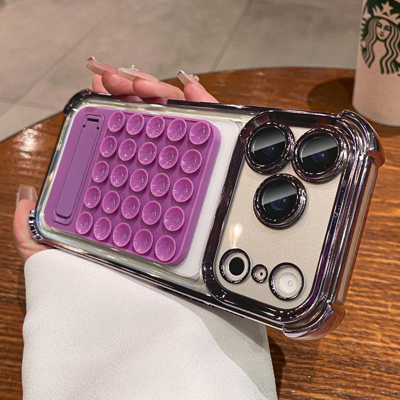 

iPhone 17 Pro Max Electroplated Silicone Case with Drop-Proof Corners and Suction Cup Bracket. 11 Pro Max