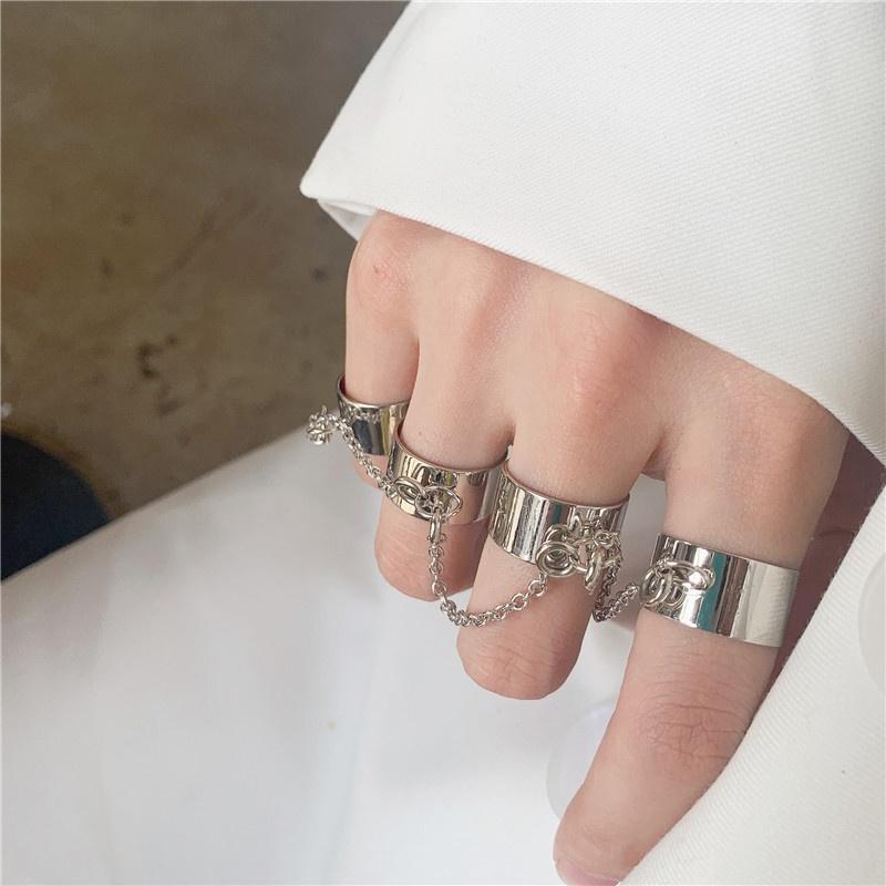 Net Celebrity Bungee Chain Combination Ring Punk Fan Opening Male and Female One-piece Dark Ring Index Finger Ring
