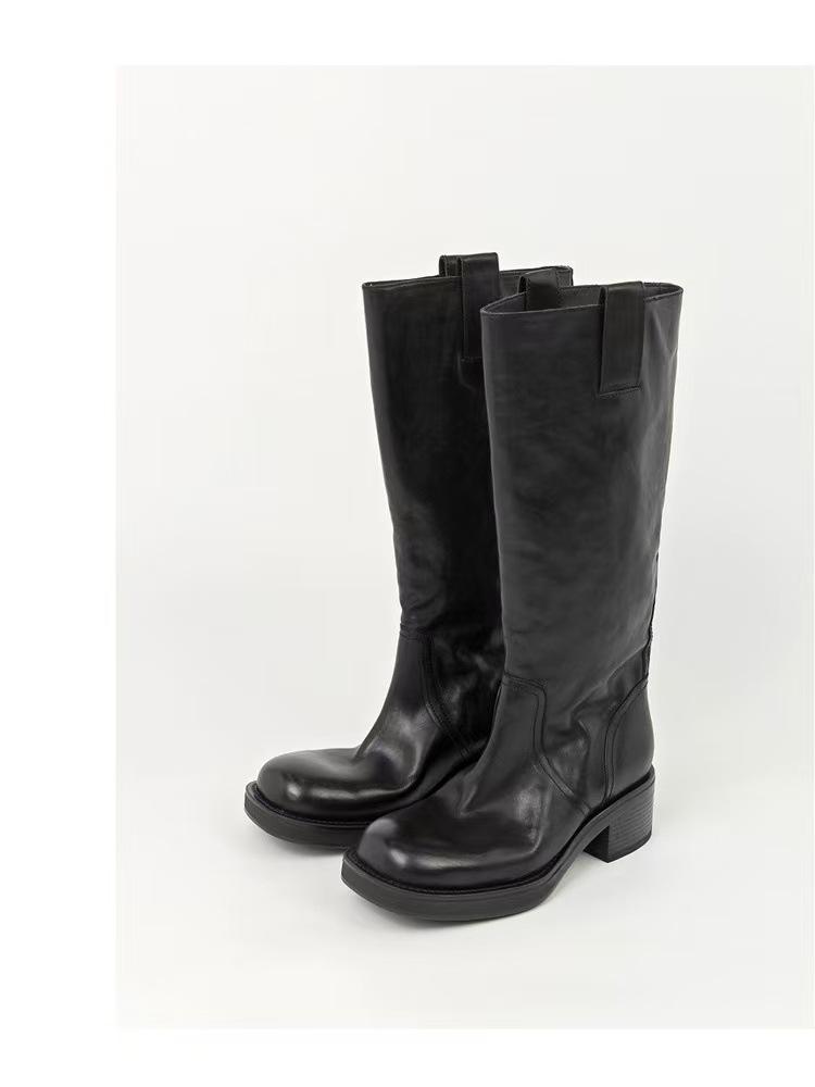 

Washed horse leather women s retro tall autumn and winter boots thick heel boots high heel knight boots 35