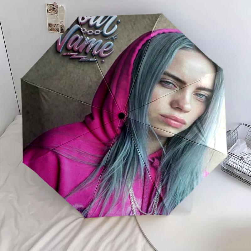 1 PC Automatic Folding Umbrella - Billie Eilish Custom Name Pattern, Portable & Foldable Design with 8 Ribs, Christmas Birthday Gifts