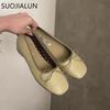 Fashion SUOJIALUN Spring New Brand Women Flat Shoes Fashion Round Toe Shallow Slip oN Ballerinas Shoes Soft Low Wedge Heel Boat Shoes