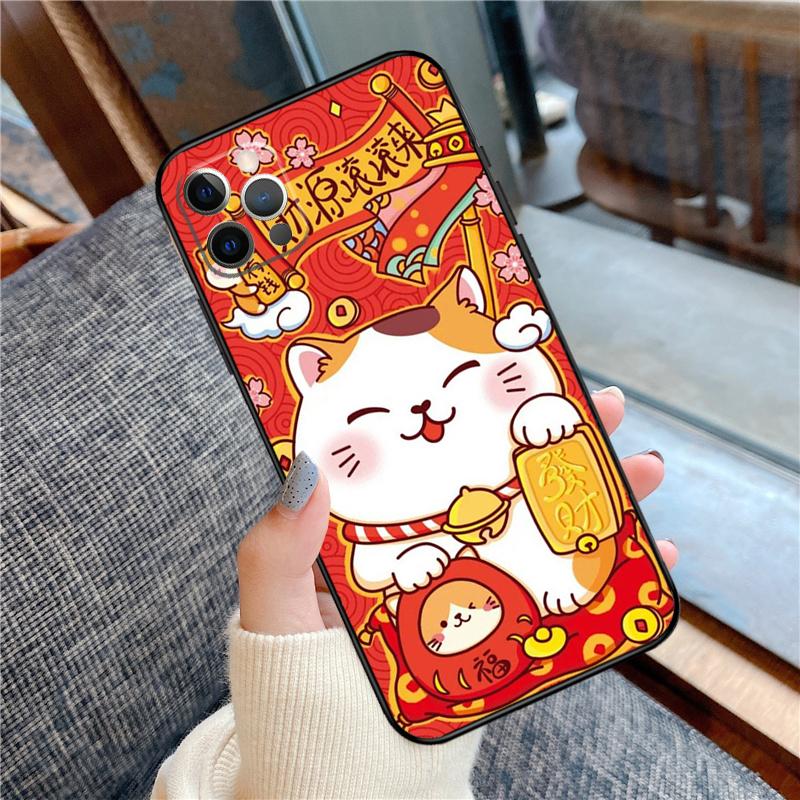Maneki Neko Lucky Money Cat Case For iPhone 14 15 16 Pro Max 11 13 12 Mini X XR XS Plus Soft Cover Shell