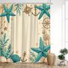 Nautical Shower Curtain Starfish Anchor Compass Print Beige Bath Curtain With 12 Hooks For Beach Bathroom Decor