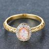 Cushion Cut Square Rainbow White Fire Opal Rings For Women Gold Horse Eye Zircon Charm Leaf Wedding Bands Party Jewelry CZ