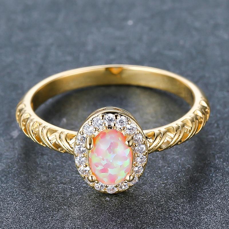 Cushion Cut Square Rainbow White Fire Opal Rings For Women Gold Horse Eye Zircon Charm Leaf Wedding Bands Party Jewelry CZ