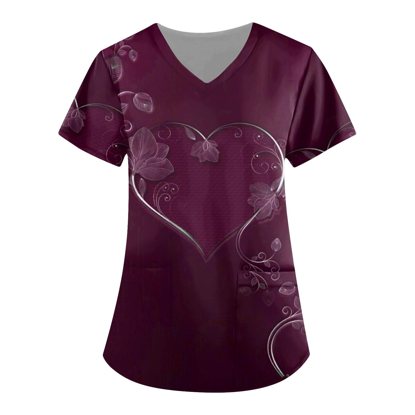 

Женская мода, рабочая одежда с v-образным вырезом, короткими рукавами и карманами, топы с принтом, летние топы для женщин L