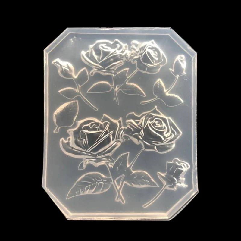 2024  New Mirror DIY Handmade UV Crystal Epoxy Mold with Leaf Big Rose Jewelry Pendant Accessories