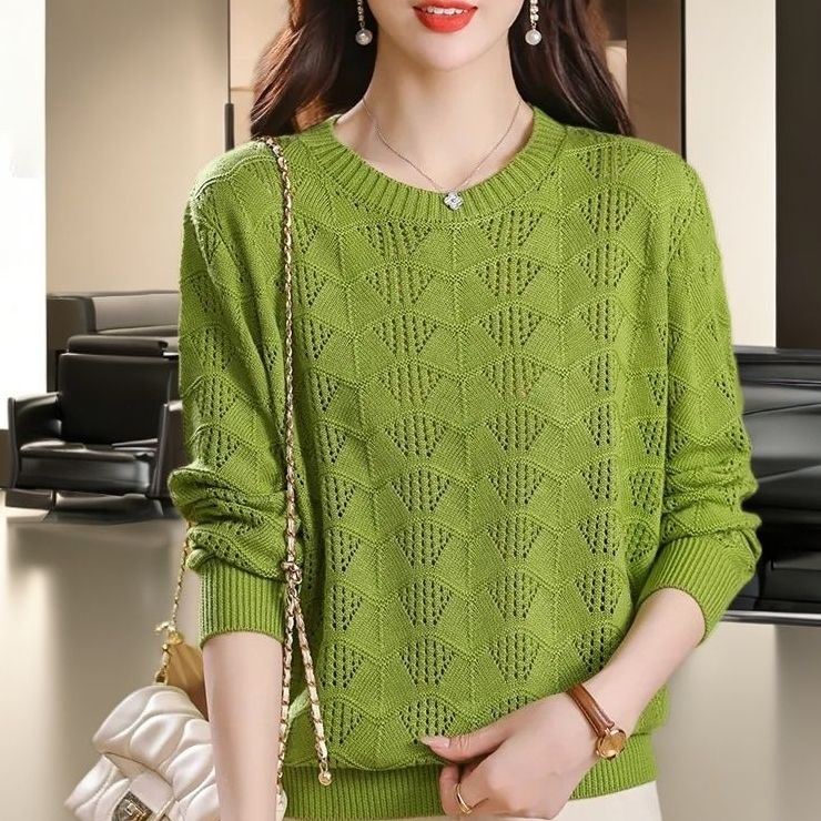 

Большой размер Дофамин Вырез Осень Лето Тонкий Трикотаж Длинный рукав Верхний Свитер для Женщин XL