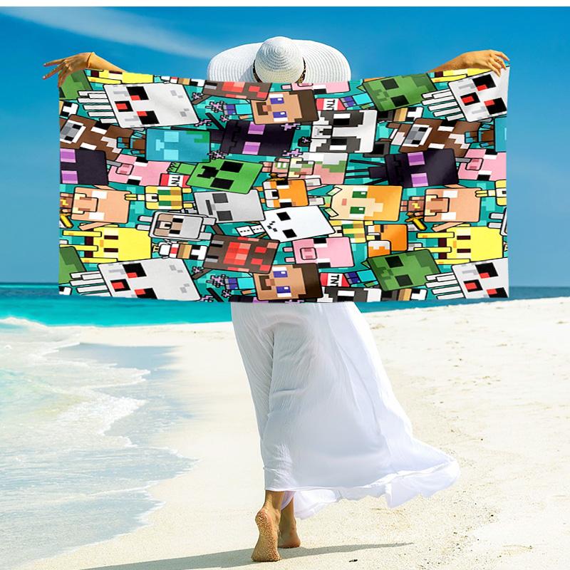 1pc Minecraft Pixel Characters Adventure beach towel,quick drying absorbent beach towel Y73049
