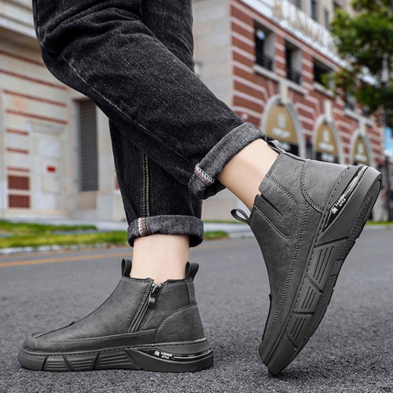 Chelsea Britain Men Leather Boots Spring Trendy Comfortable High Top Ankle Boots Fashion Versatiled Waterproof Boot Botas Spring