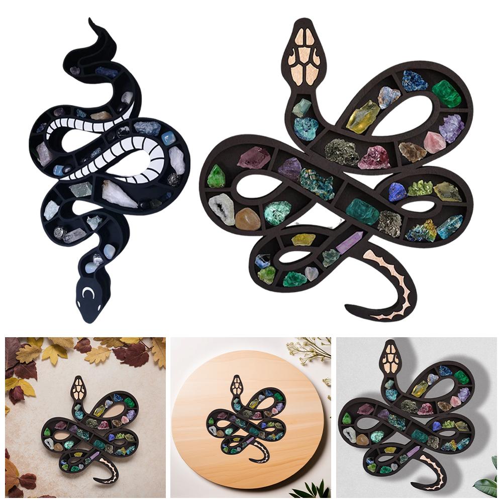 Holzschlange Kristallsteine Regal Dekorative Kristallablage Mineralgesteine Aufbewahrung Ornament für Heimdekoration