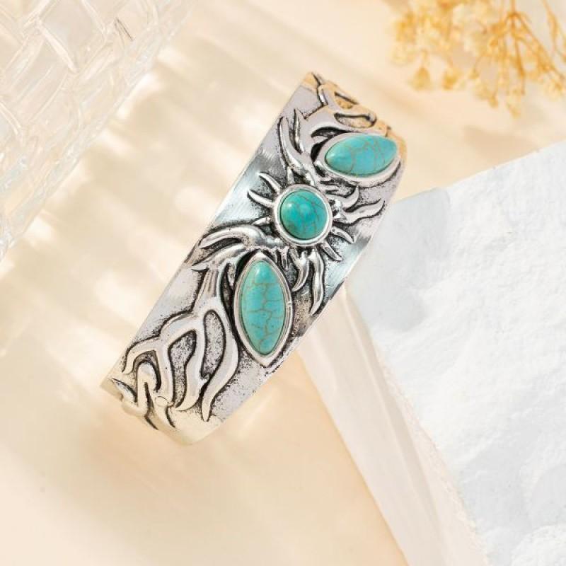 Bohemian Style Minimalist Oval Turquoise Iron Bracelet Ethnic Vintage Jewelry Women