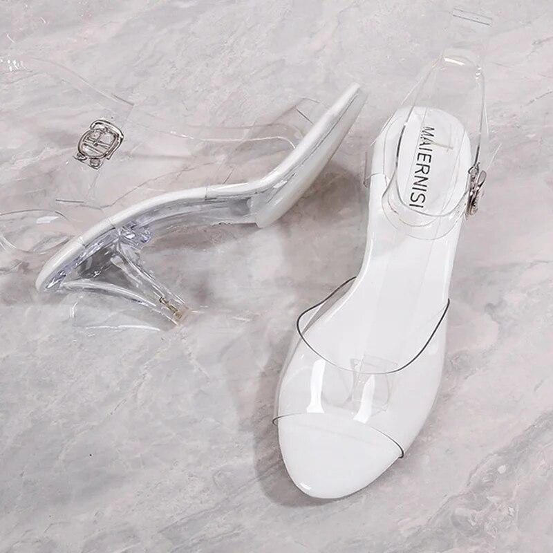 Stilettoskor för damer med lång mun Kristall Transparent korsrem Mode 7 cm Klack 1 cm Plattform WZ
