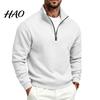 Outdoor Fitness Clothing Mens Quarter Zip Sweatshirt, Stand Collar Athletic Fleece Pullover, Ribbed Hem Cuffs, Casual Streetwear Hoodie Long