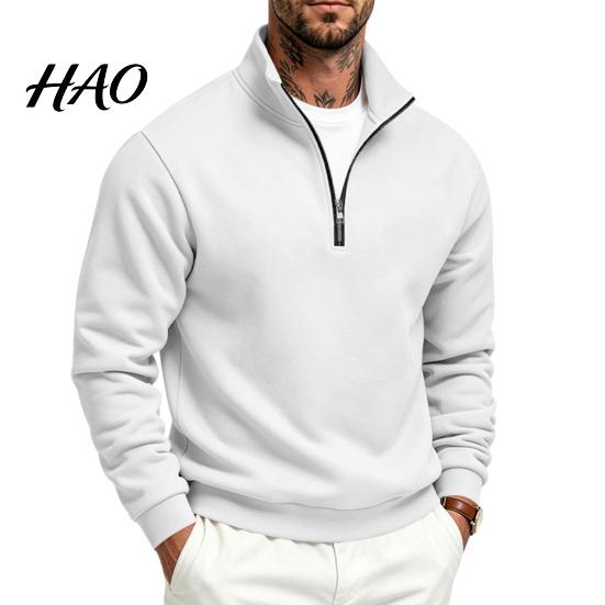 Outdoor Fitness Clothing Mens Quarter Zip Sweatshirt, Stand Collar Athletic Fleece Pullover, Ribbed Hem Cuffs, Casual Streetwear Hoodie Long