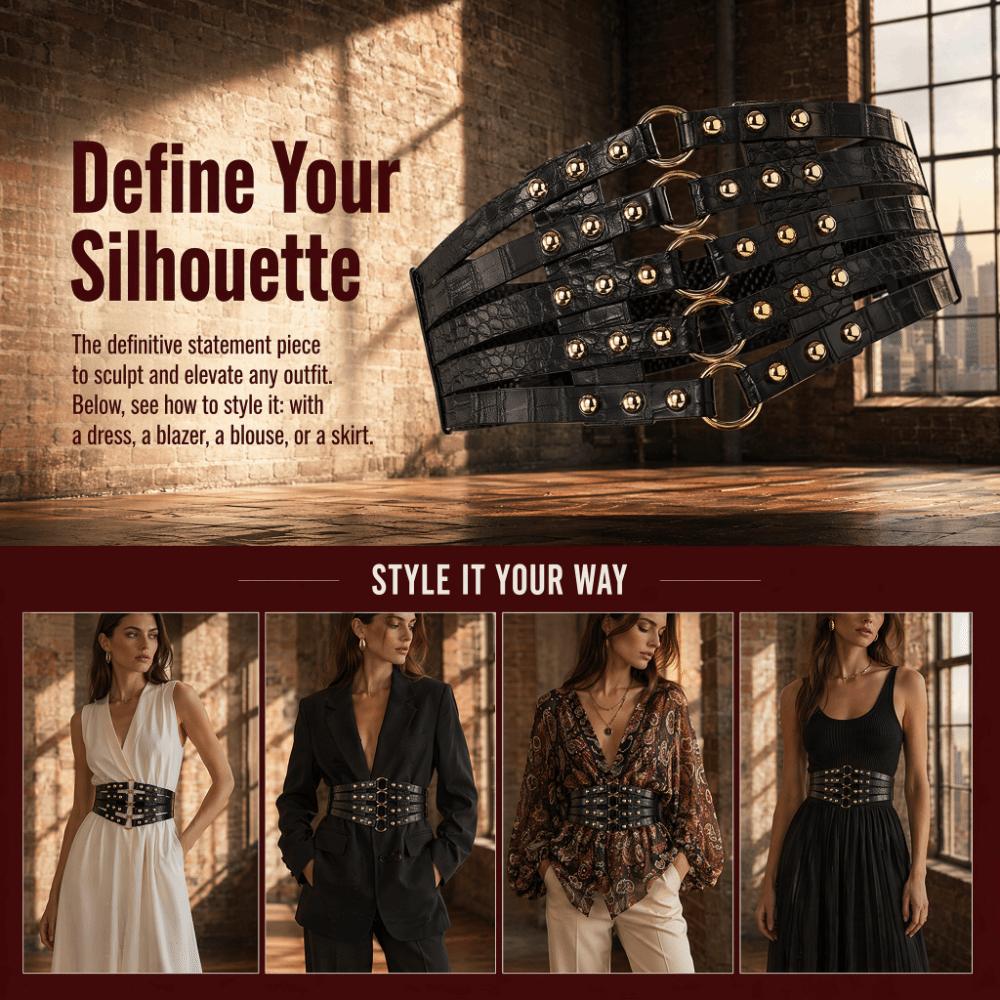 Rivet Decoration Wide Belts Hollow Out Design Corset Belt Fashion Decorative Belt Body Shaper