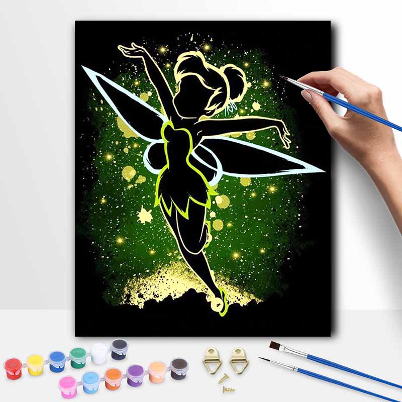 Disney Tinkerbell oil paint by numbers painting kit handmade diy home decor gifts wall art canvas picture sparkle fairy neon glow style