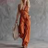 2026 Linnenmix Mouwloze V-hals Jumpsuit Hoge Taille Rechte Pijp Romper Dames Casual Straatkleding
