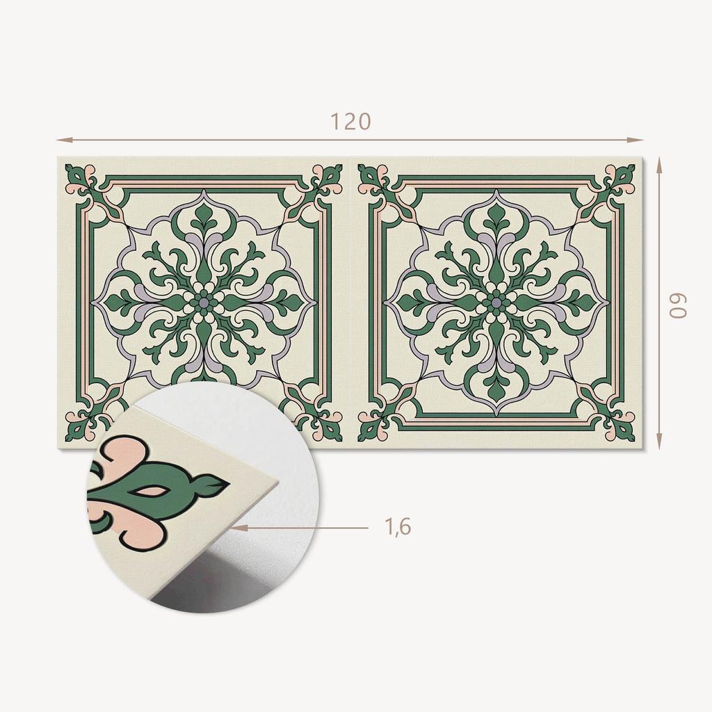 Self-adhesive vinyl panel with a pattern for the living room 120x60 cm. Floral pattern with ornaments.
