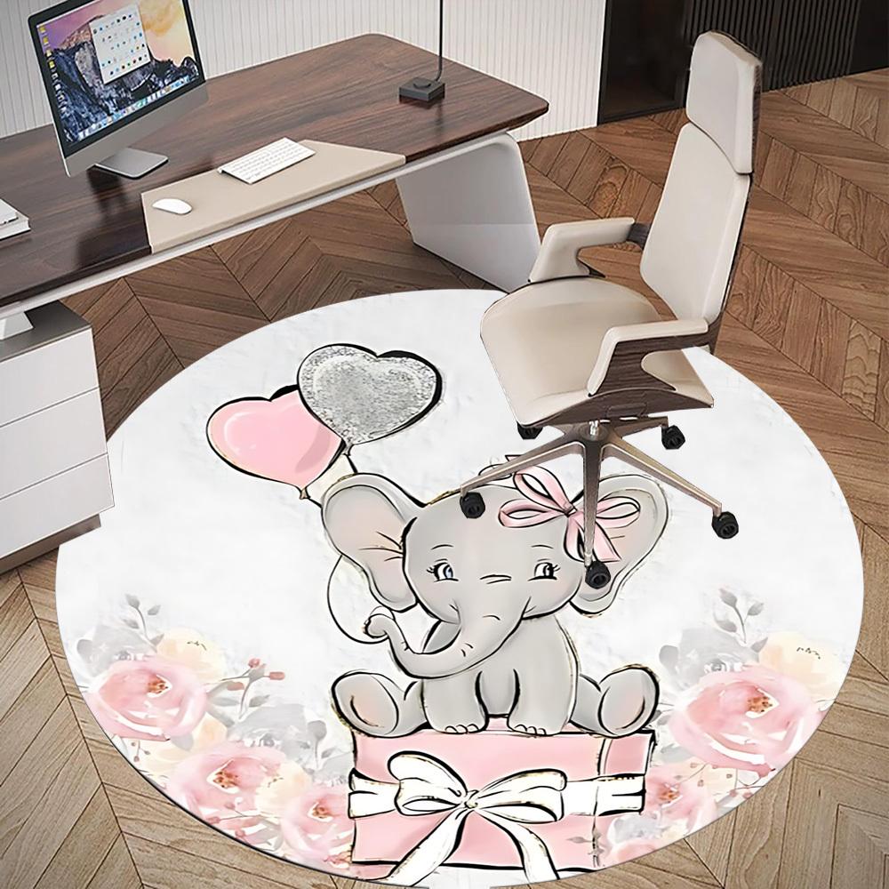 1pc Elephant, Flowers Round Chair Mat Area Rug - Non-Slip, Floor Mat for Office, Bedroom, and Indoor Decor C1125302