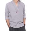 Linen Shirt Men 2025 Mens Spring Long Sleeve V-Neck Shirts Men Chinese Style Cotton Shirts Male Casual Soild Color Blouse