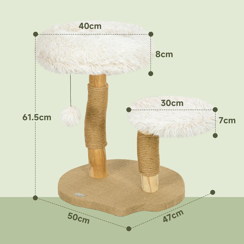 Cat Tree, 61.5 cm, with Cat Bed, Scratching Post, Jumping Platform, Toy Ball, for Cats up to 5 kg, White