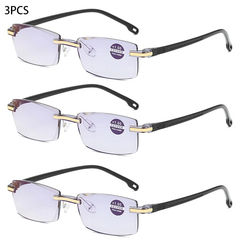

3 шт. Сверхлегкие безободковые очки для чтения для женщин и мужчин, деловые, компьютерные очки для чтения с защитой от синего света, очки для пресбиопии от +1.0 до +4.0 1.0