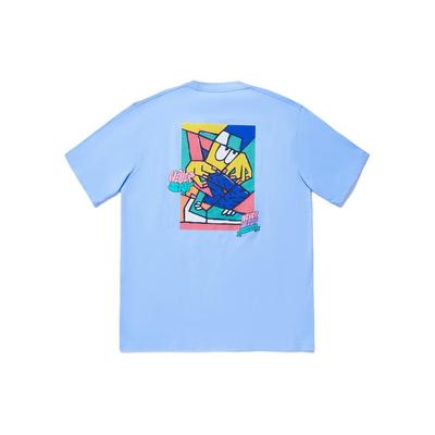 Li Ning X Pablo Ientile Collaboration Skateboard Series Cartoon Print Drop Shoulder Loose Short Sleeve T-Shirt Unisex Tops Bright-Sky-Blue AHSU217-5