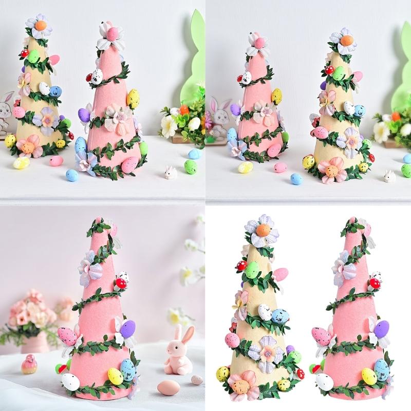 Flocking Textured Easters Eggs Flower Tree Figurine Decoration for Holiday Living Room and Bedroom Tabletop Ornament