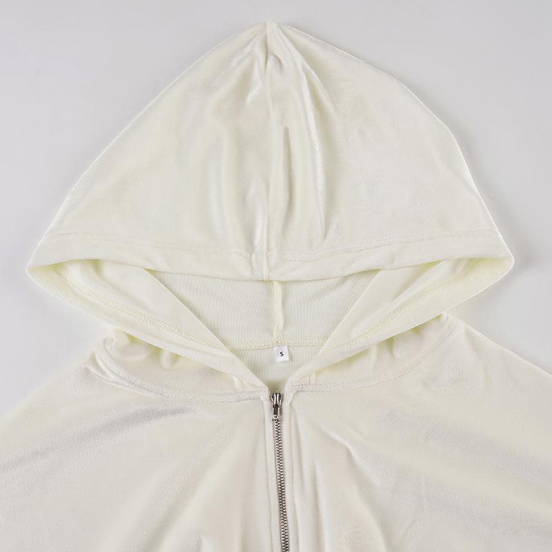 Women's Sporty Casual Set: Solid Color Hooded Zip-Up Top & Low-Waisted Shorts