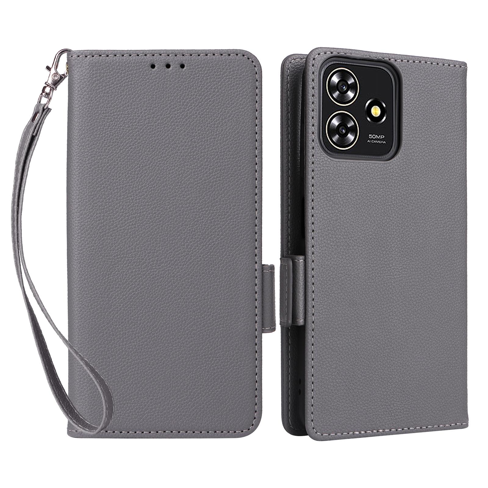 

For ZTE Blade A73 4G/Blade V50 Smart/Blade V50 Desig 4G/Axon 50 Lite Case Litchi Texture PU Leather Wallet Phone Cover with Strap Grey