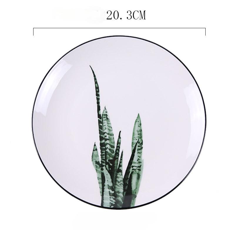 Green Plant Ceramic Plate Creative Cartoon Fruit Plate Household Western Steak Plate Ceramic Tableware