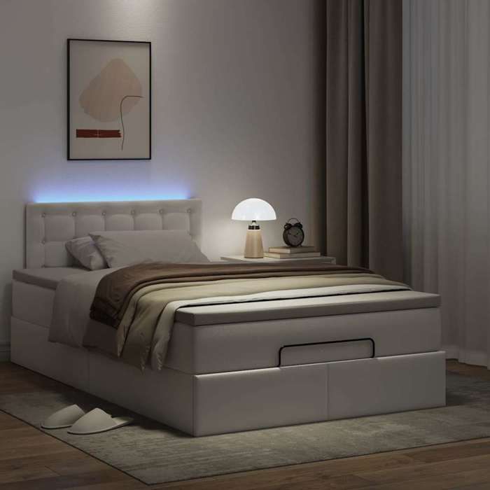 Maison Exclusive - Lit ottoman avec matelas &amp; LED blanc pur 120x190cm similicuir