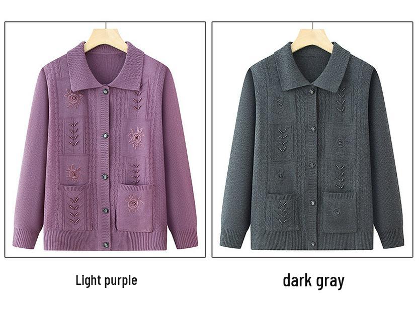 Grandma's Loose Knit Cardigan for Women – Spring & Autumn Wear for Middle-Aged & Elderly