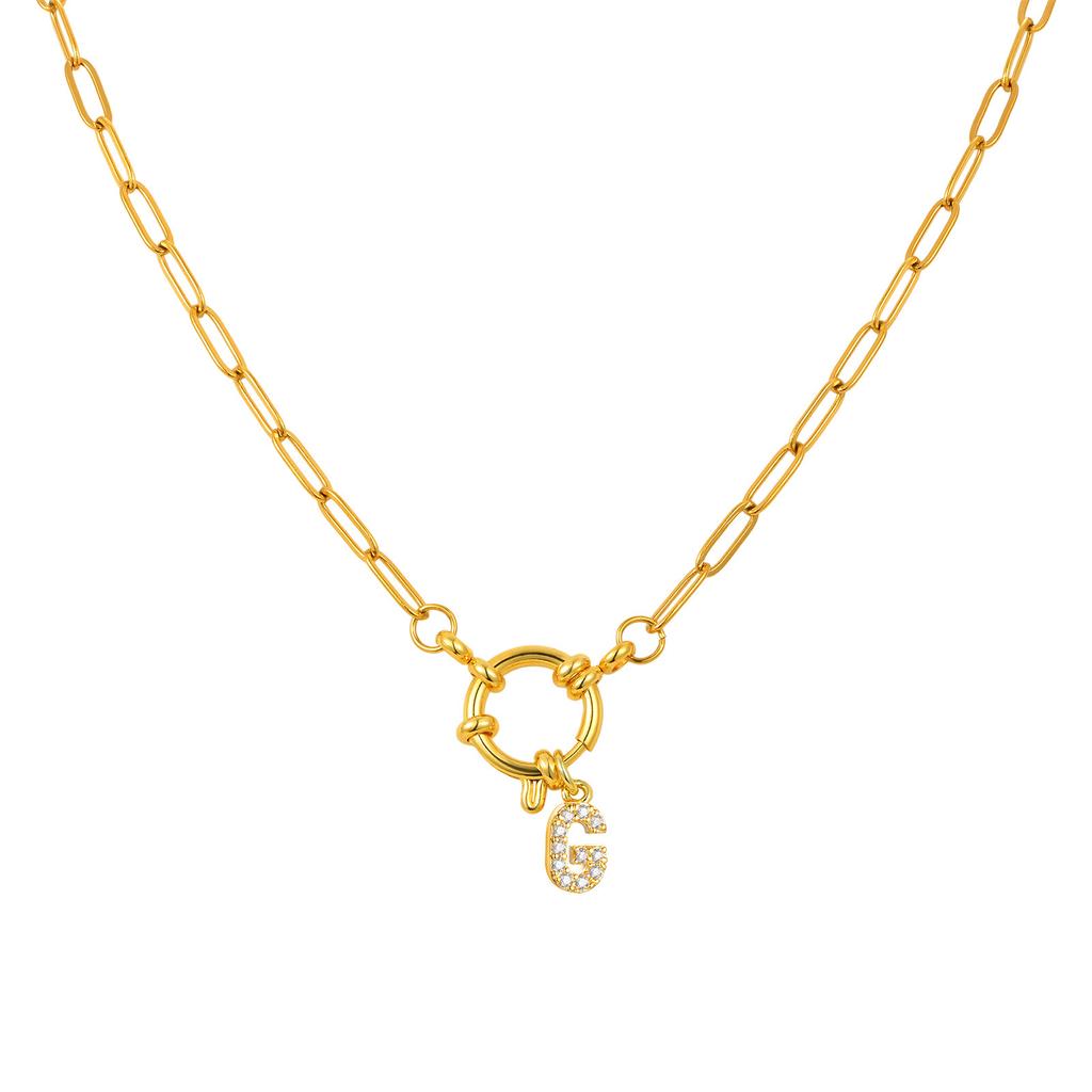 Stainless Steel Plated 18K Gold Stylish Simple Small Square Chain Bubble Buckle Copper 26 Letter Necklace Nc-1887