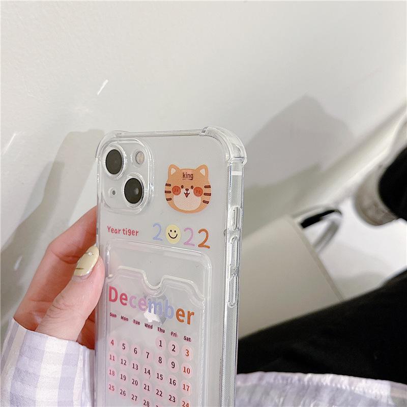 Husă portcard Zhitai Calendar Tigru Anul Nou iPhone 16, Compatibilă cu iPhone 15 Pro și 8 Plus, Design Transparent