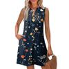 Women's Fashion Casual Printed V-Neck Button With Pocket Vest Sleeveless Dresses