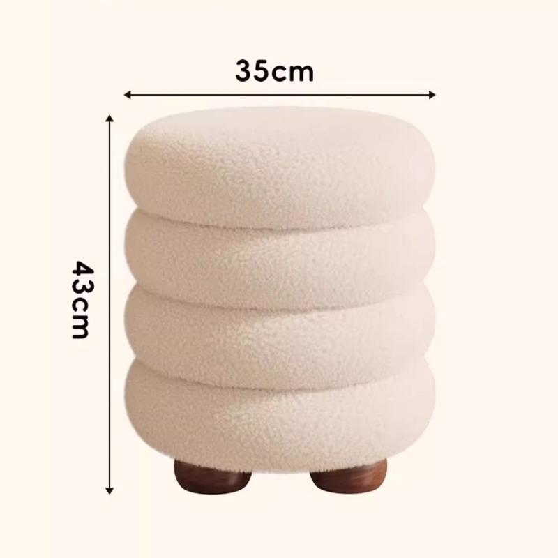 Sherpa Round Vanity Stool, Light Luxury Cream Style Simple Plush Stool for Makeup Table, Your Home Bedroom Dressing
