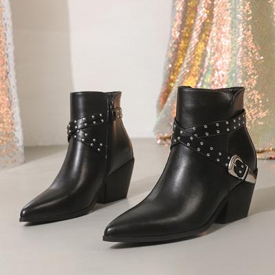 Fashion Liyke Punk Style Mode Nieten Schnalle Riemen Chelsea Stiefeletten Damen Niedrige Dicke Absätze Herbst Winter Schuhe Damen Reißverschluss Kurzer Stiefel