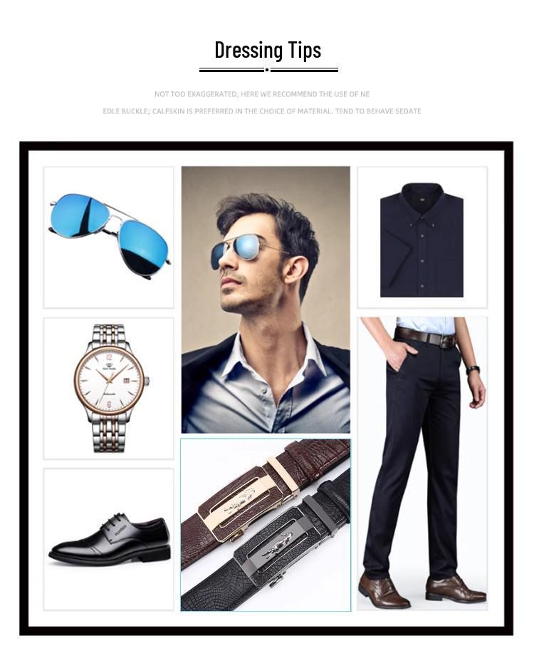 2025 Men's Leather Belt, Automatic Buckle, Crocodile Pattern, Business Casual, Cowhide Waist Belt for Middle-Aged and Elderly.