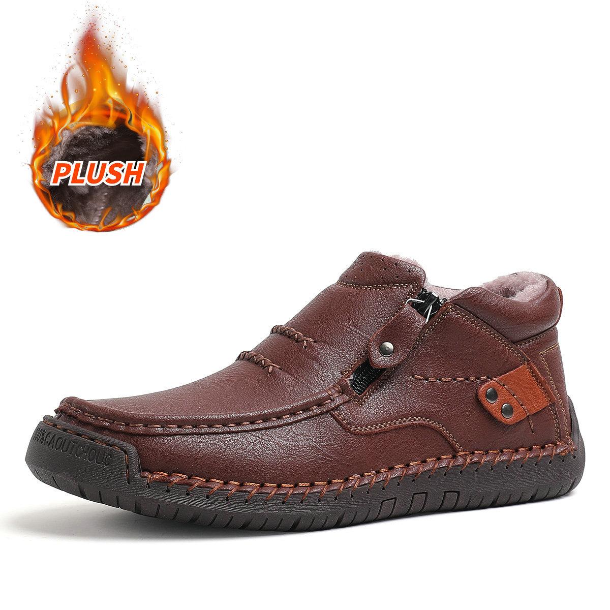 

Men shoes autumn/winter outdoor casual flat bottomed handmade stitched leather high top men s for Adult Men 45