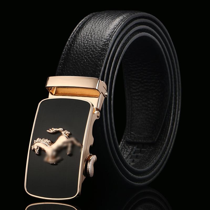 Open Edge Cowhide Belt Men's Real Cowhide Business and Casual Automatic Buckle Belt