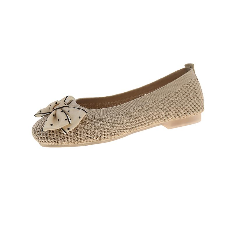 Lovely Sweet Flats for Women Summer Casual Slip on Round Toe Shoes for Women Solid Stretch Fabric Butterfly Knot Casual Shoes