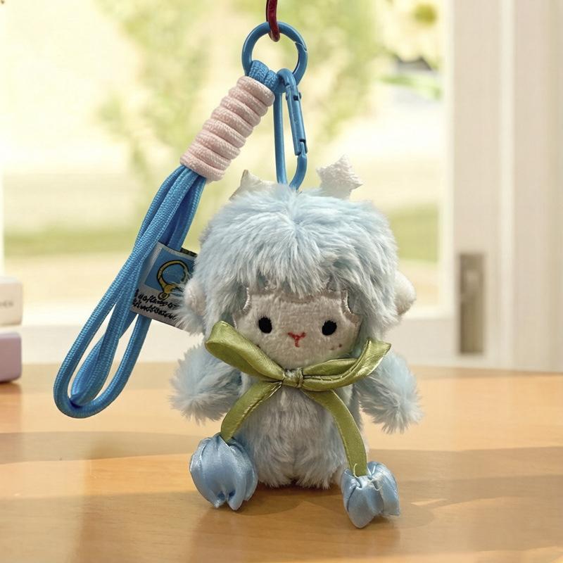 Cute Tulip Lamb Plush Keychain Fluffy Soft Stuffed Pendant Detachable Wrist Lanyard for Girls Birthday Gift