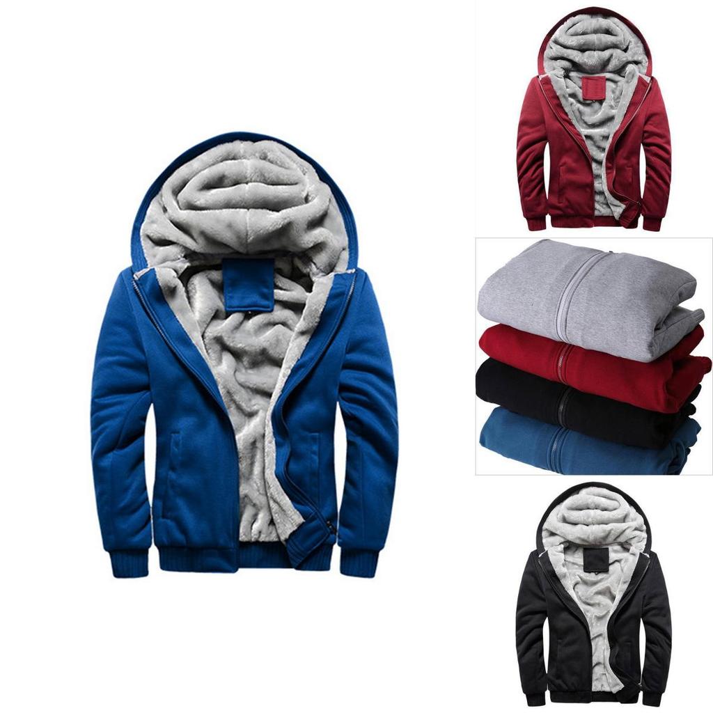 Premium Quality Men's Casual Jacket Coat Hoodie Fleece Thick Hooded Zipper Winter Warm Outwear